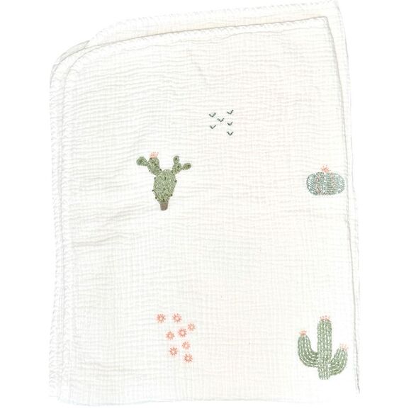 Pottery Barn Kids 100% Cotton Cactus Embroidered Lightweight 30x40 Inch Blanket. - Picture 2 of 6